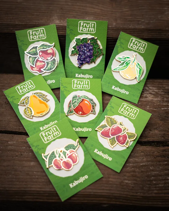 kabujiro-fruit-farm-emaille-pin-set-showa-retro-obst image 1