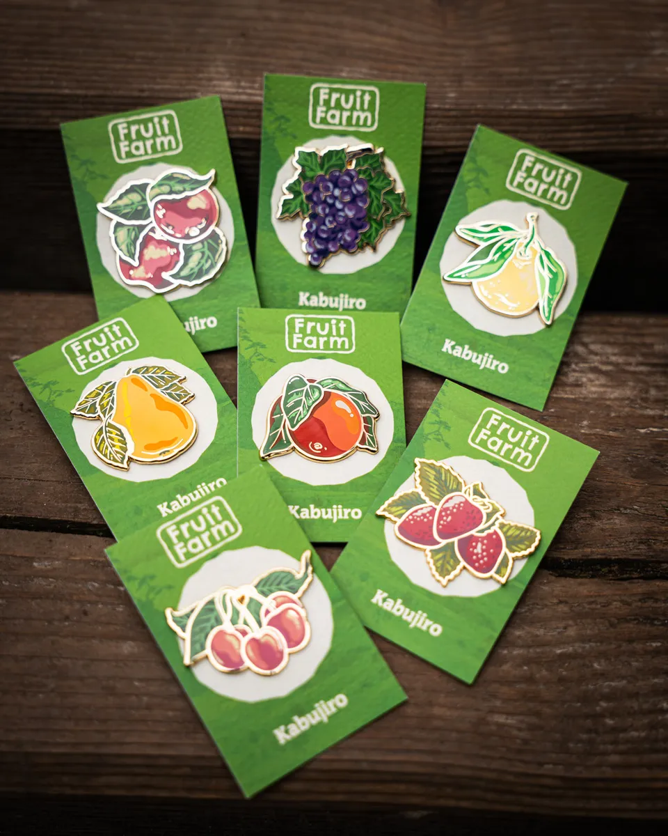 kabujiro-fruit-farm-emaille-pin-set-showa-retro-obst image 1