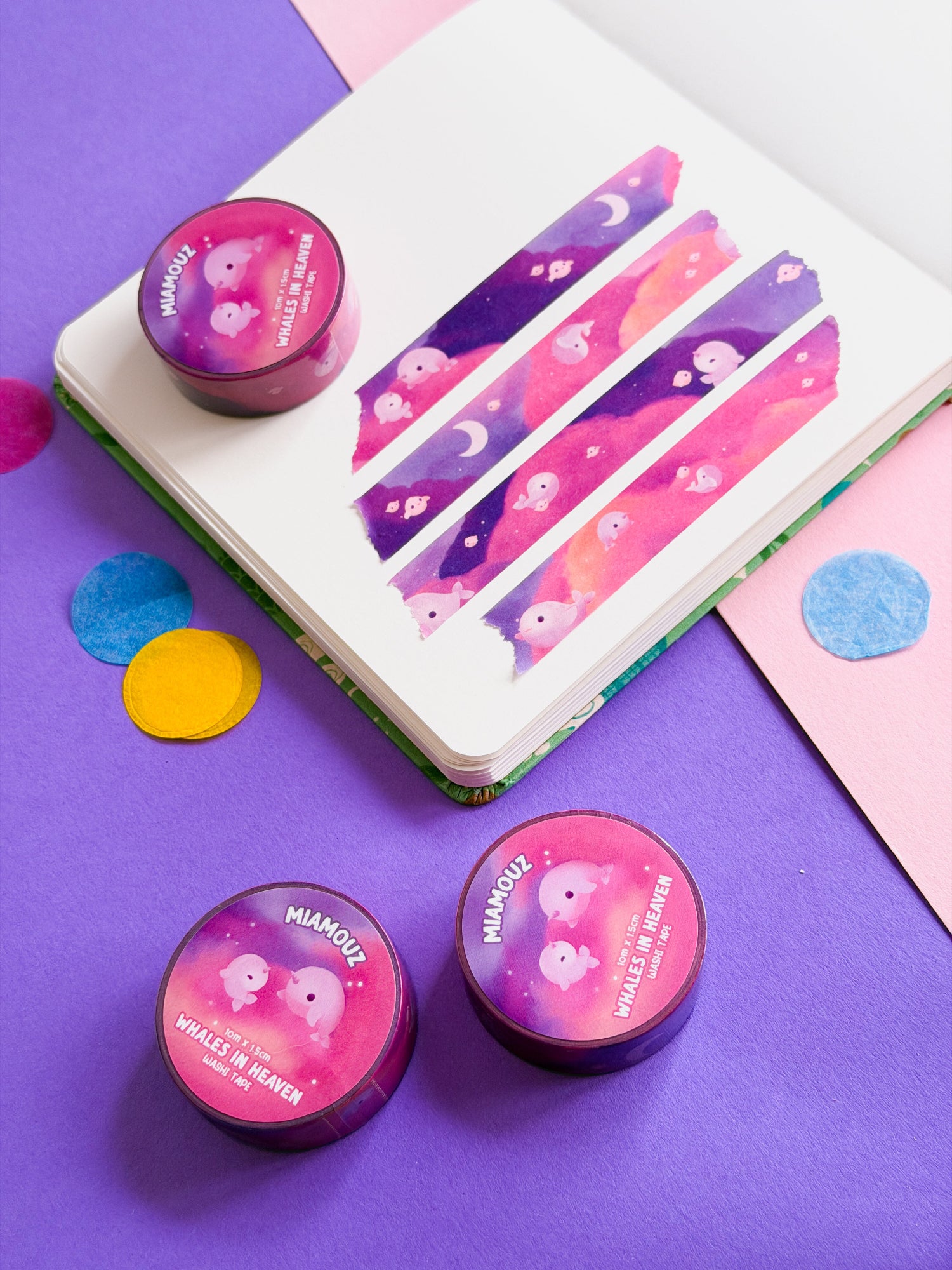 miamouz-whales-in-heaven-washi-tape-10m-rosa-lila-wale image 2