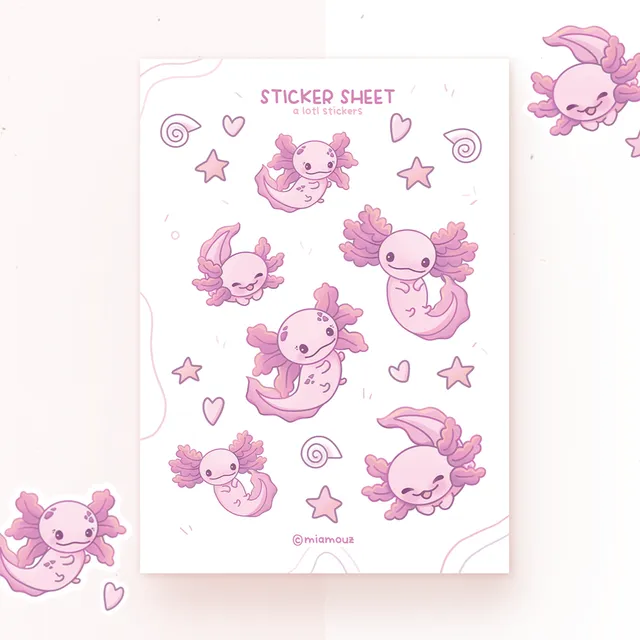 miamouz-a-lotl-axolotl-sticker-sheet-a6-matt-aufkleber image 1