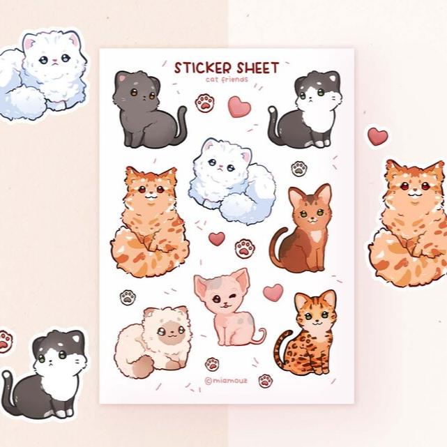 miamouz-cat-friends-stickerbogen-a6-katzen-vinyl-matt image 1