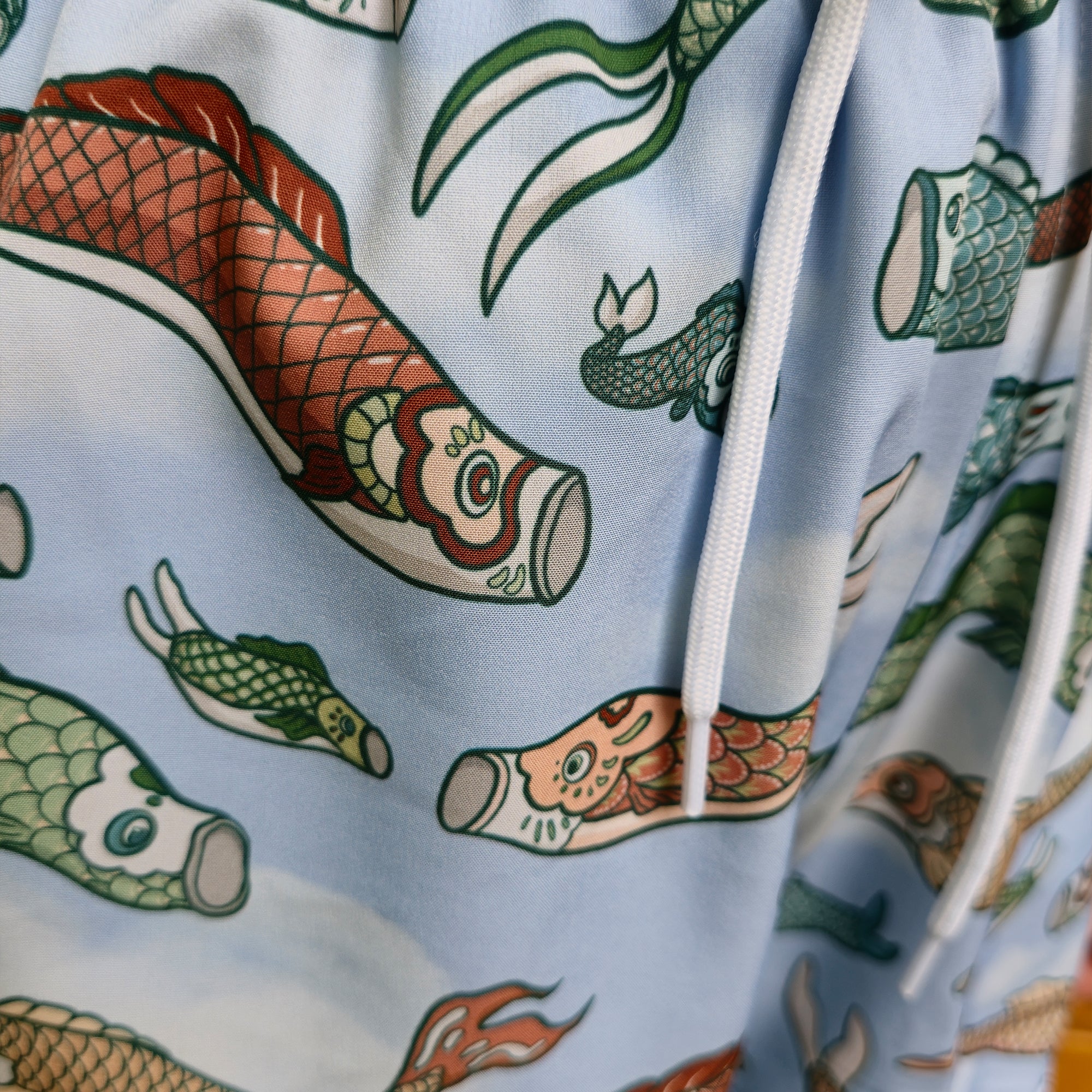 katzenjammerpins-koi-nobori-shorts-koi-karpfen-blau-baumwolle image 4