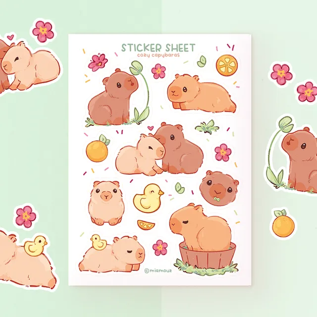 miamouz-stickers-cozy-capybaras-stickerbogen-a6-matt image 1