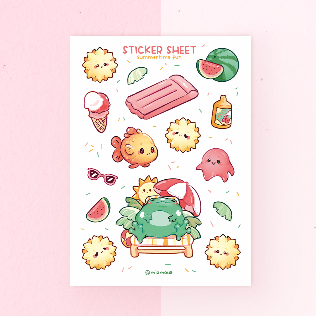 miamouz-summer-frog-sticker-sheet-frosch-aufkleber-a6 image 1