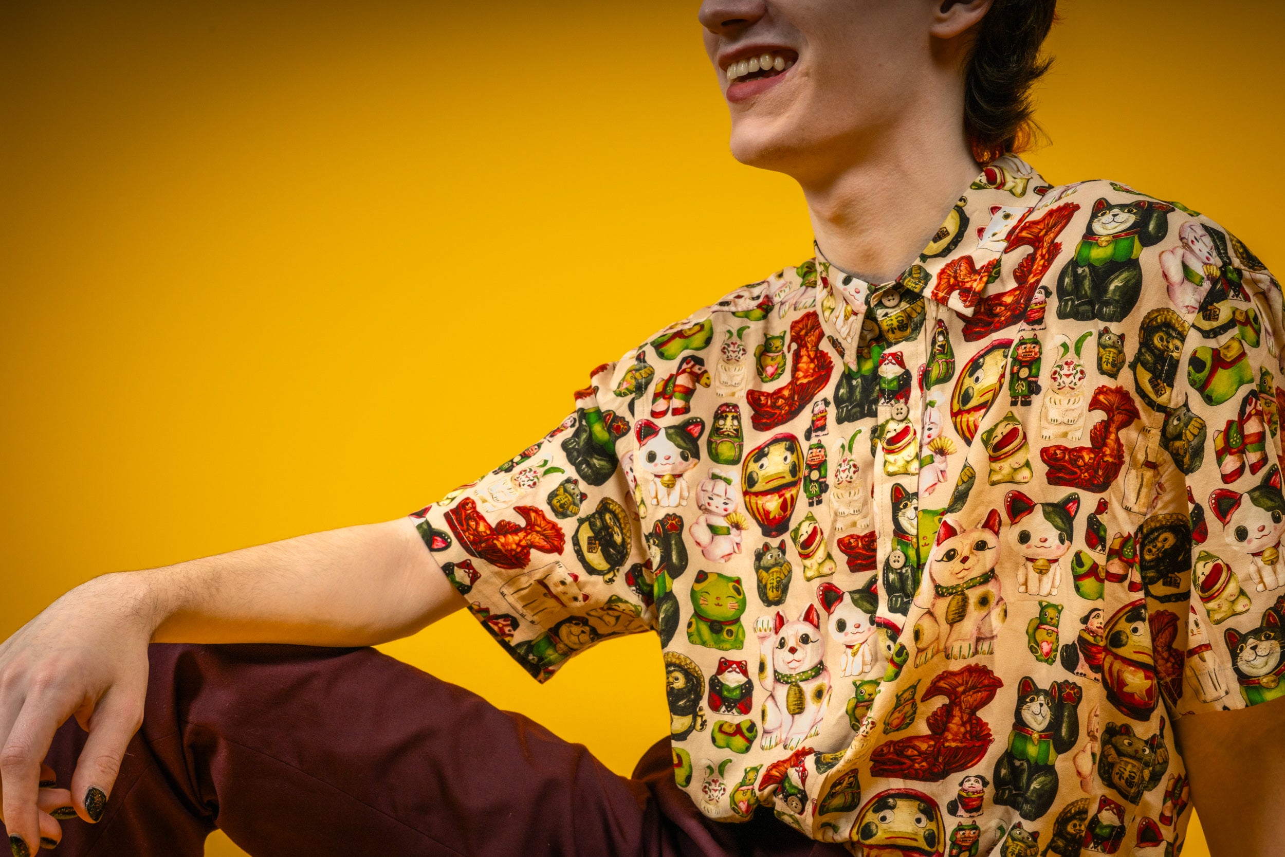 kabujiro-japanese-dolls-button-up-hemd-maneki-neko-daruma image 2