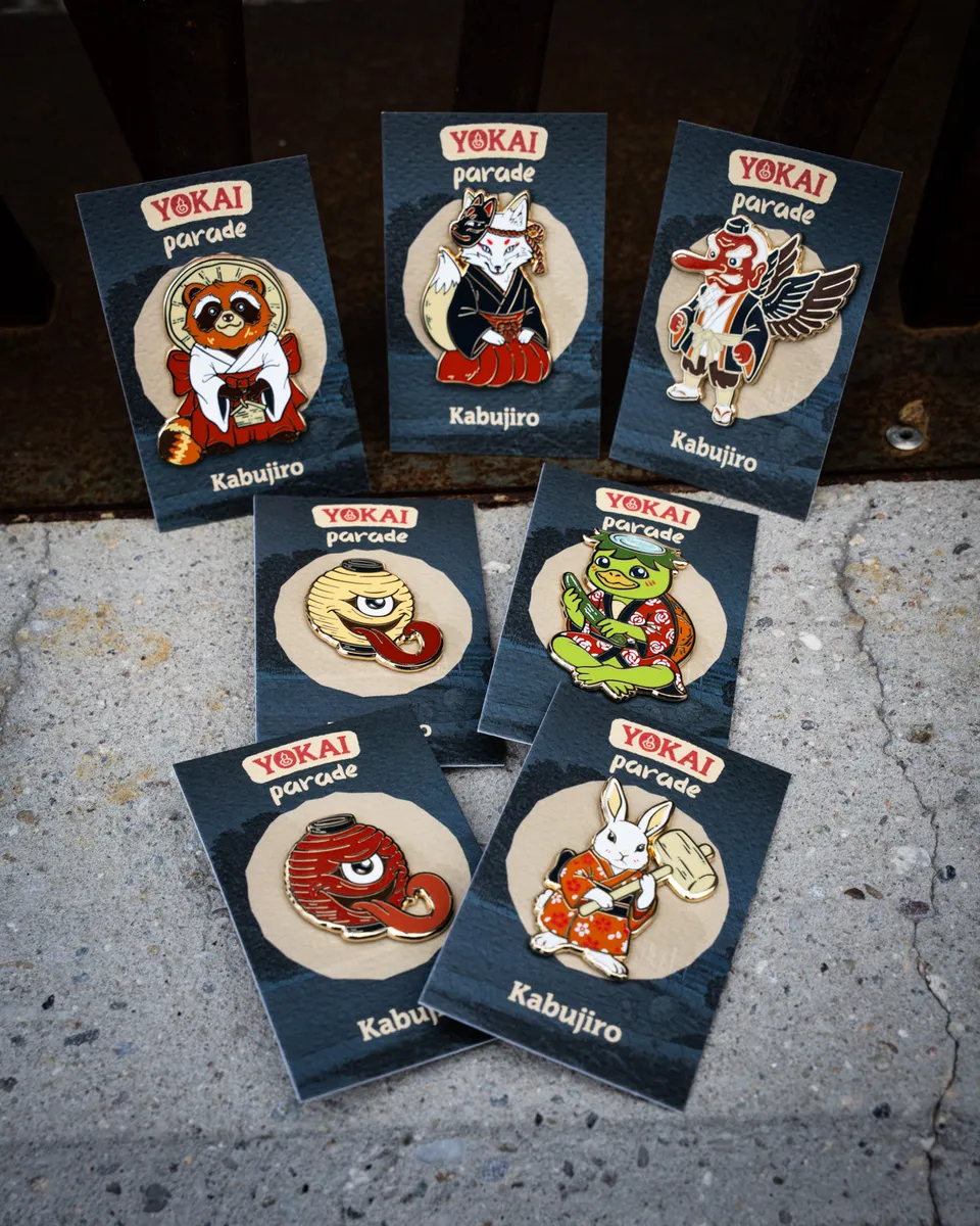 kabujiro-yokai-parade-enamel-pin-set-7-pins-japan image 1