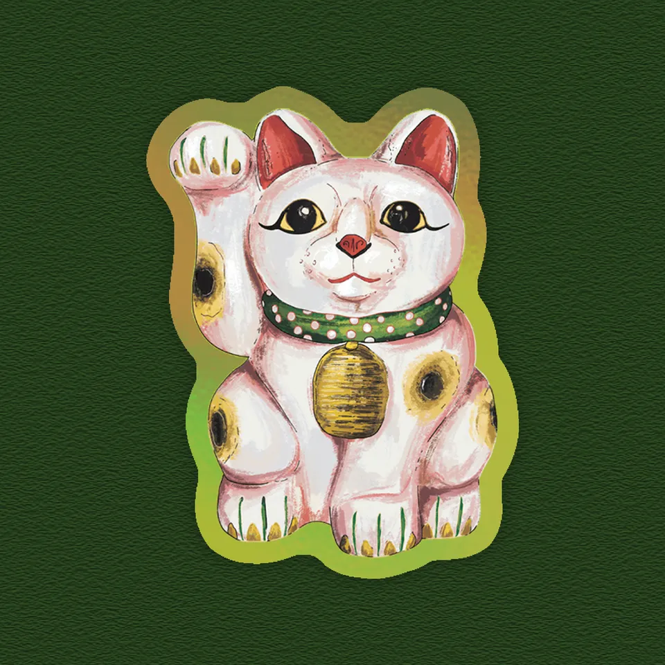 kabujiro-stickers-lucky-cat-white-sticker-holografisch image 1