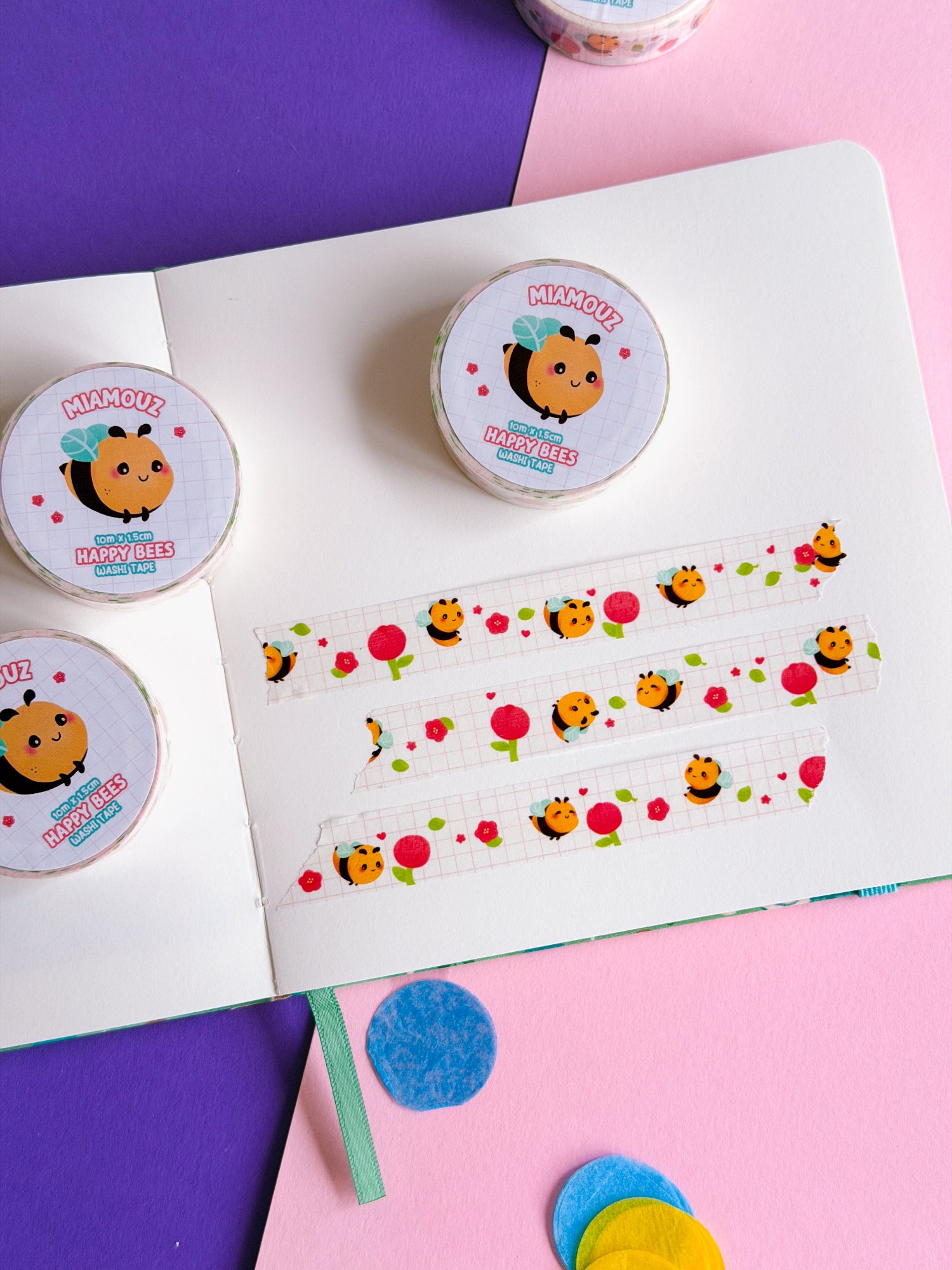 miamouz-bee-happy-washi-tape-sample-10m-x-15mm-biene image 2