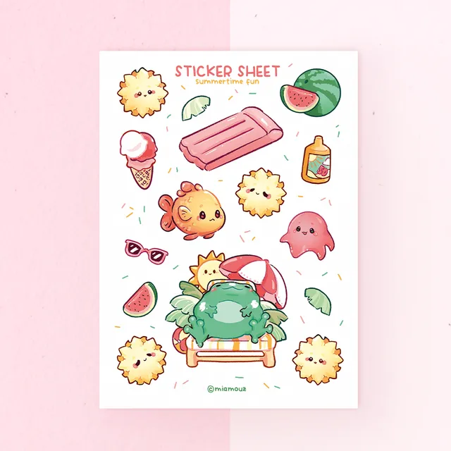 miamouz-summer-frog-sticker-sheet-frosch-aufkleber-a6 image 1