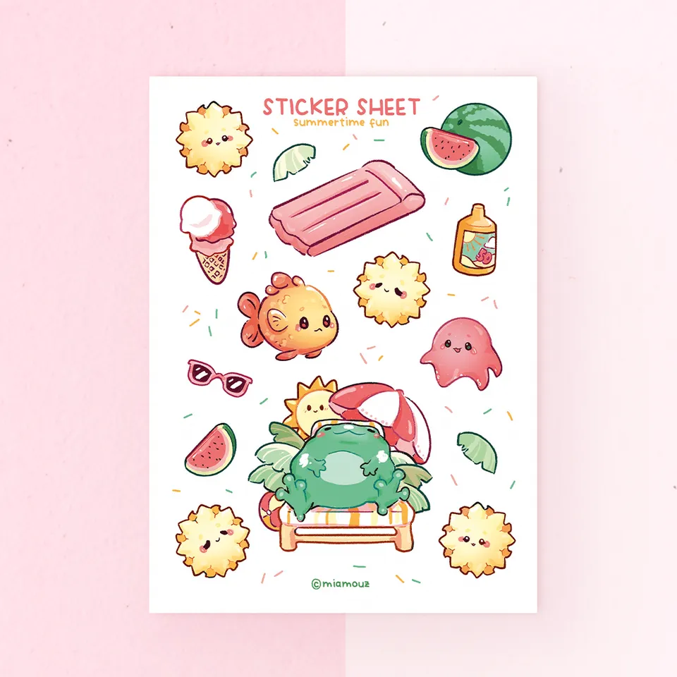 miamouz-summer-frog-sticker-sheet-frosch-aufkleber-a6 image 1