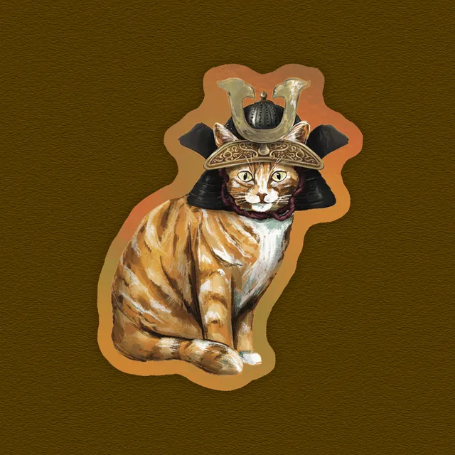 kabujiro-samurai-cat-holographic-sticker-35x65-mm-wetterfest image 1