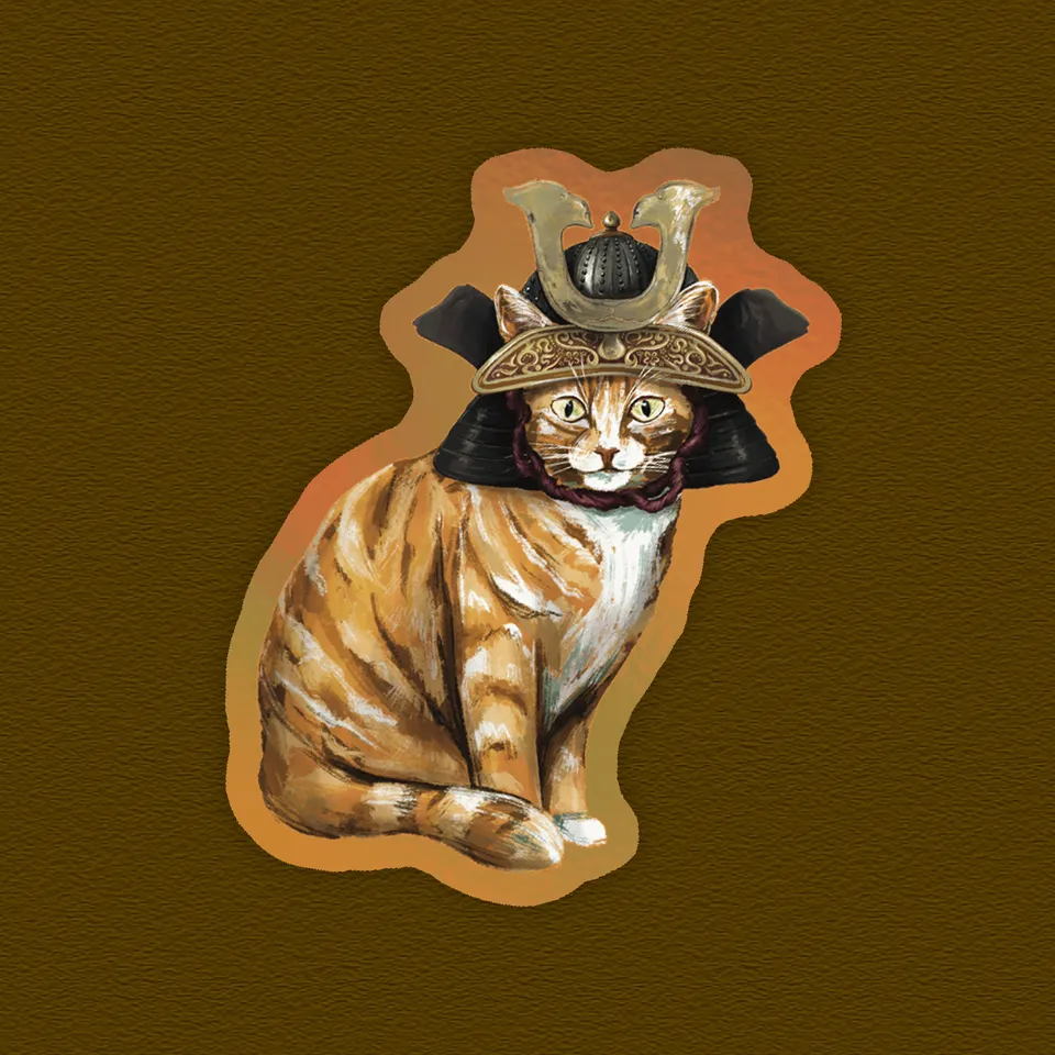 kabujiro-samurai-cat-holographic-sticker-35x65-mm-wetterfest image 1