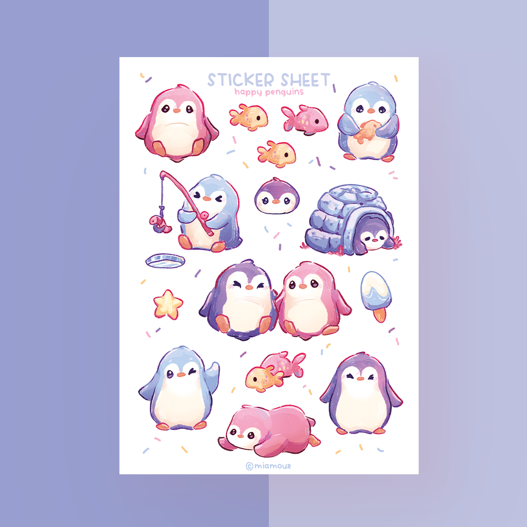 miamouz-stickers-happy-penguins-stickerbogen-a6-vinyl-gl-nzend image 1