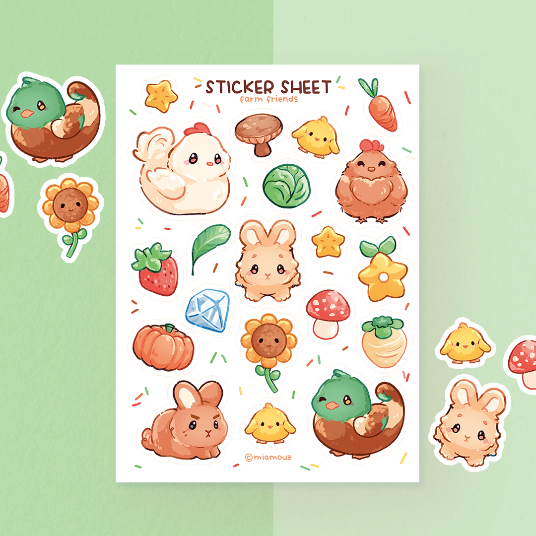 miamouz-farm-friends-stickerbogen-a6-matt-vinyl-ente-huhn-hase image 2