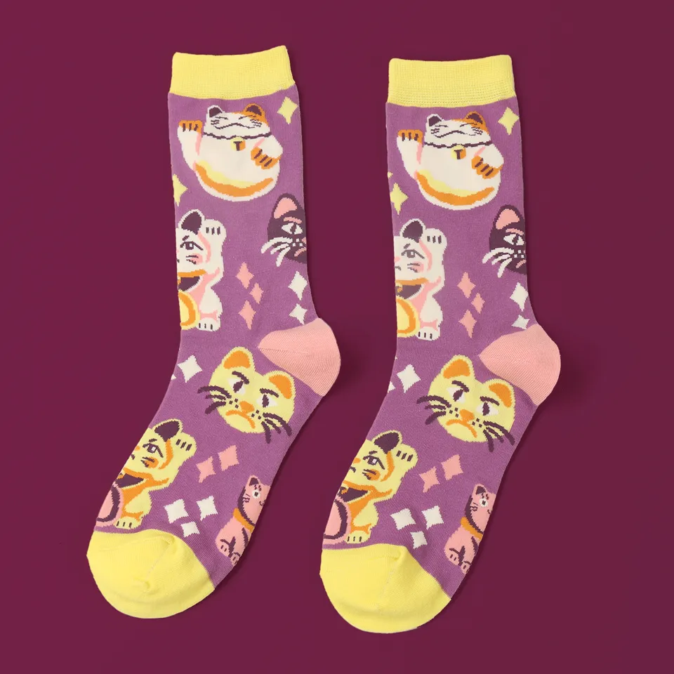 kabujiro-pink-lucky-cats-art-socks-gr-37-44-baumwolle image 1