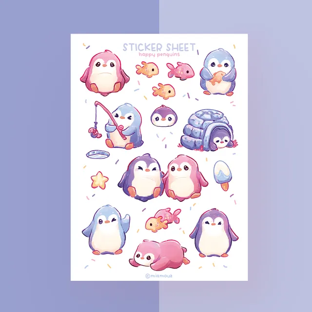 miamouz-stickers-happy-penguins-stickerbogen-a6-vinyl-gl-nzend image 1