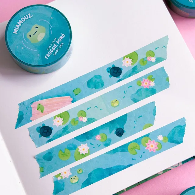miamouz-a-day-at-the-lake-washi-tape-frog-turtle-10m image 1
