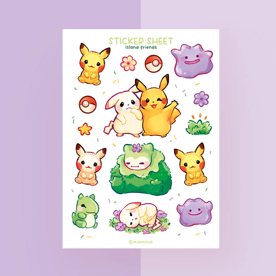 miamouz-island-friends-sticker-sheet-a6-glossy-vinyl image 1