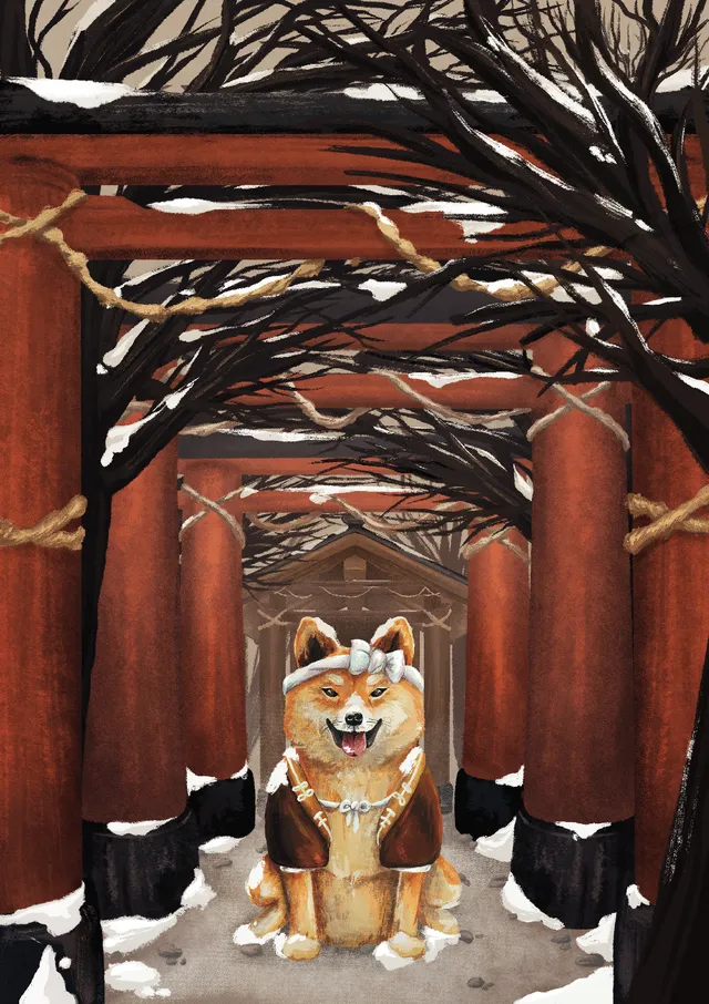 kabujiro-prints-winter-shiba-four-seasons-postkarte-a6 image 1