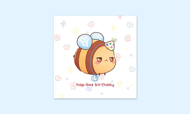 miamouz-hapbee-birthday-kunstdruck-15x15-biene-leinen image 1