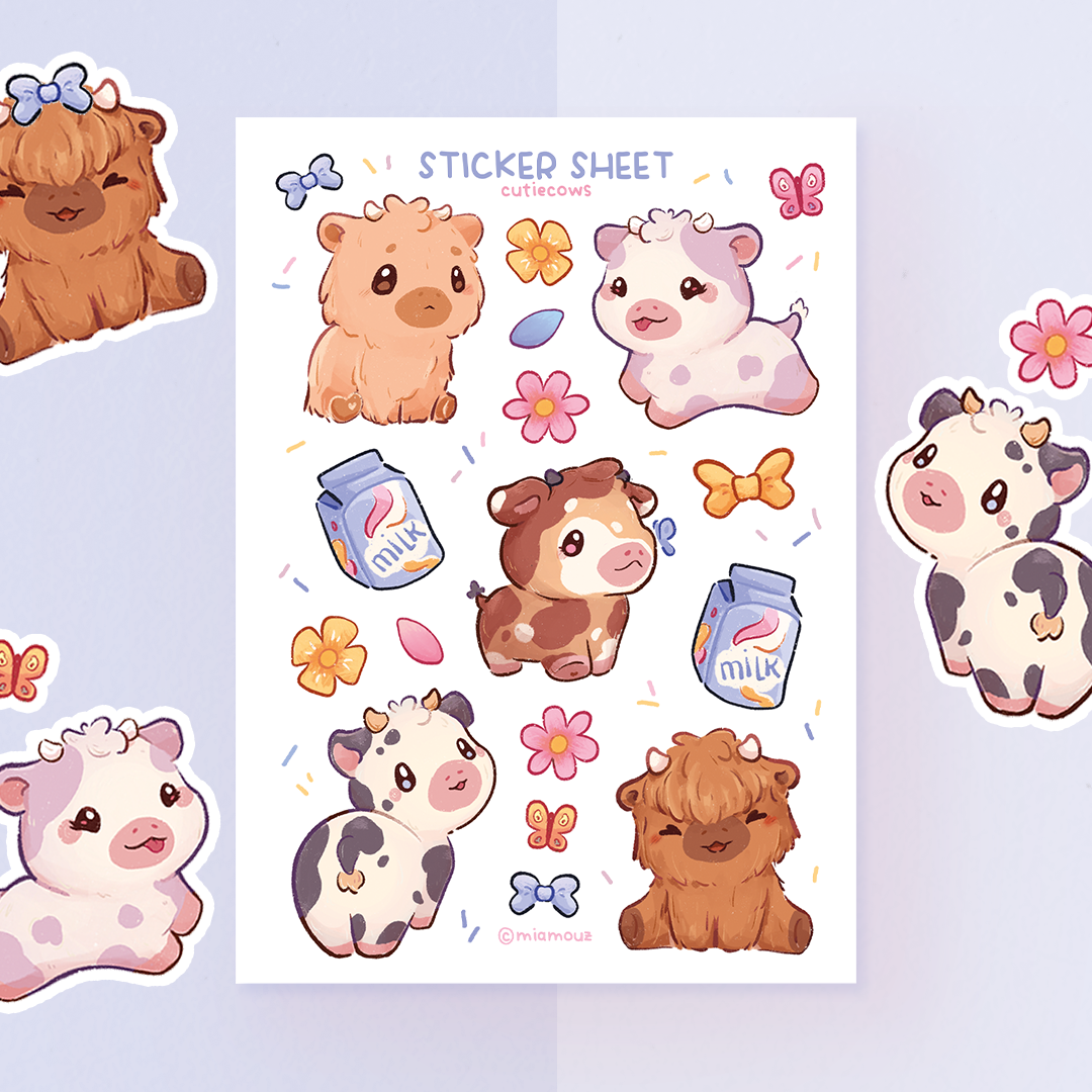 miamouz-cutiecows-sticker-a6-matt-kuh-vinyl-bogen image 1