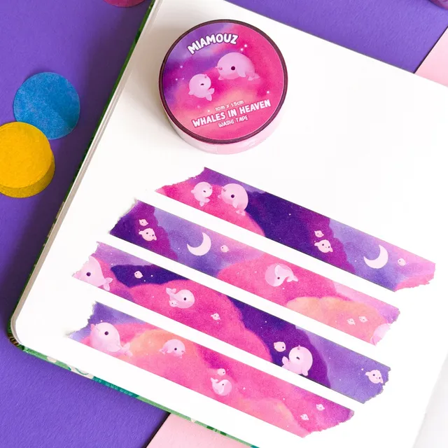 miamouz-whales-in-heaven-washi-tape-10m-rosa-lila-wale image 1