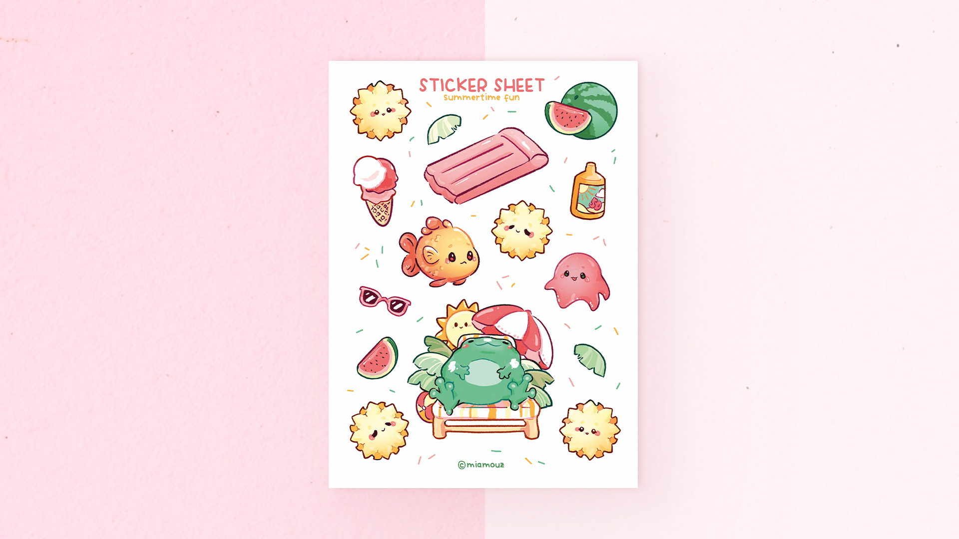 miamouz-summer-frog-sticker-sheet-frosch-aufkleber-a6 image 2