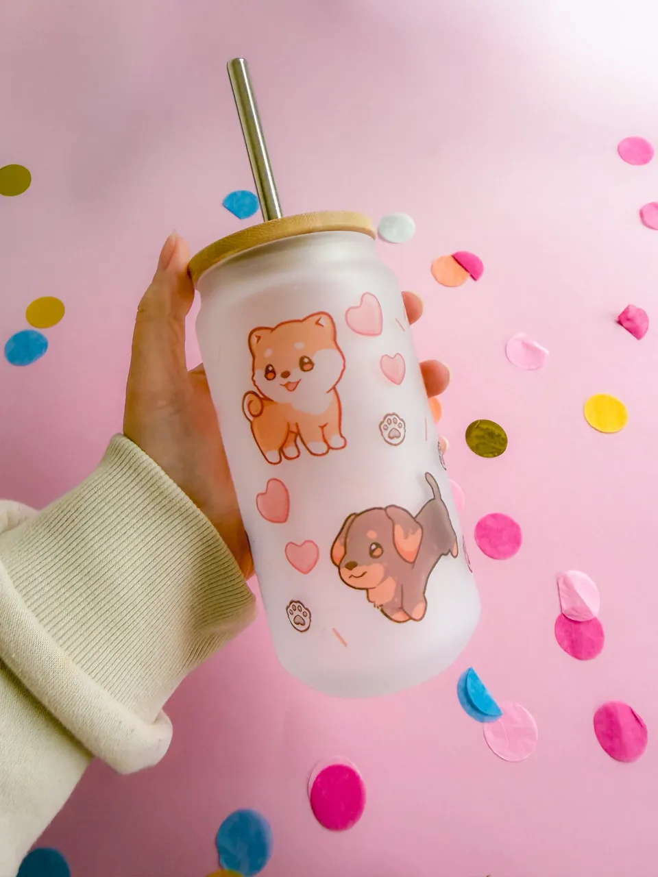 miamouz-mugs-dog-friends-glasbecher-520ml-matt-mit-strohhalm image 1