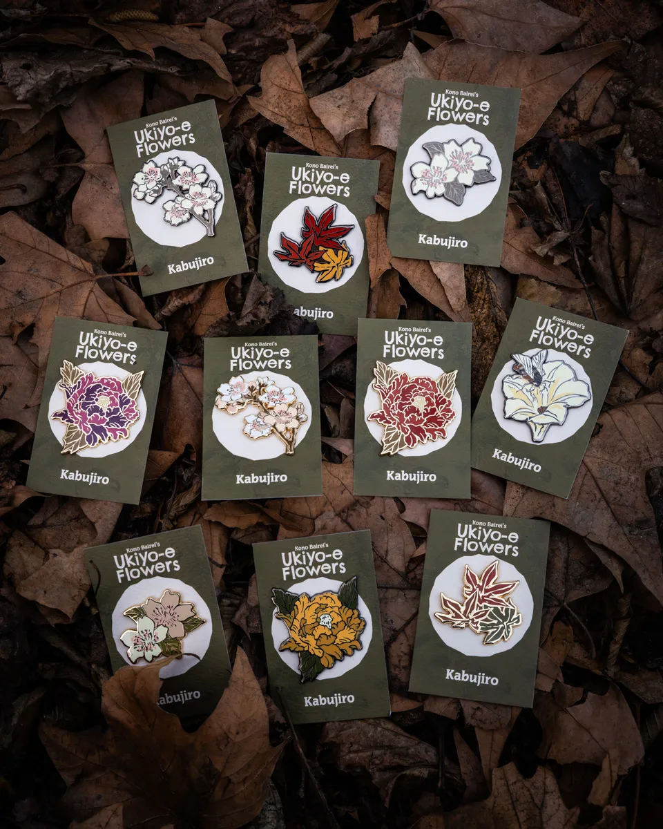 kabujiro-ukiyo-e-flower-enamel-pin-set-10er-blumen image 1