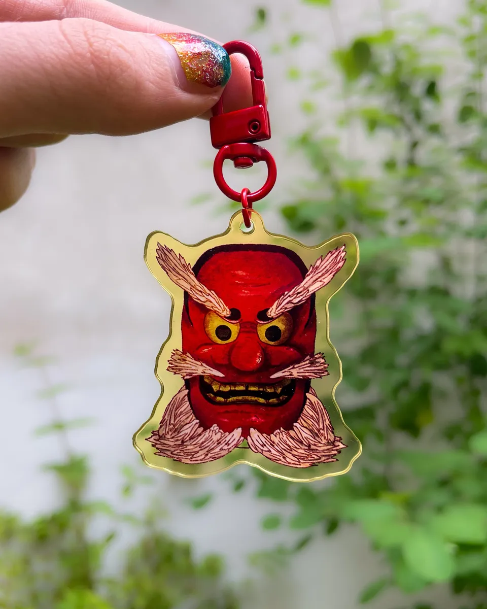 kabujiro-charms-tengu-mask-acryl-charm-rot-5cm-doppelseitig image 1