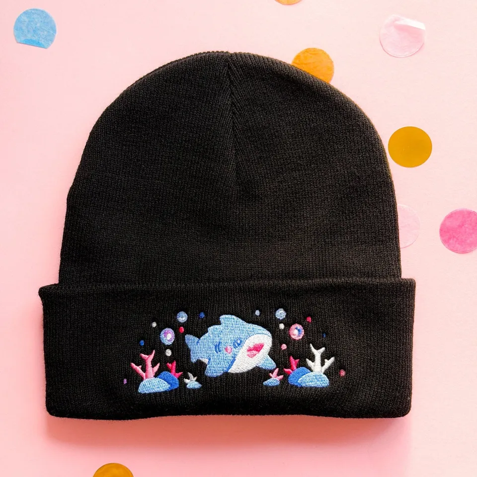 miamouz-beanies-happy-shark-winter-hat-beanie-schwarz-bestickt image 1
