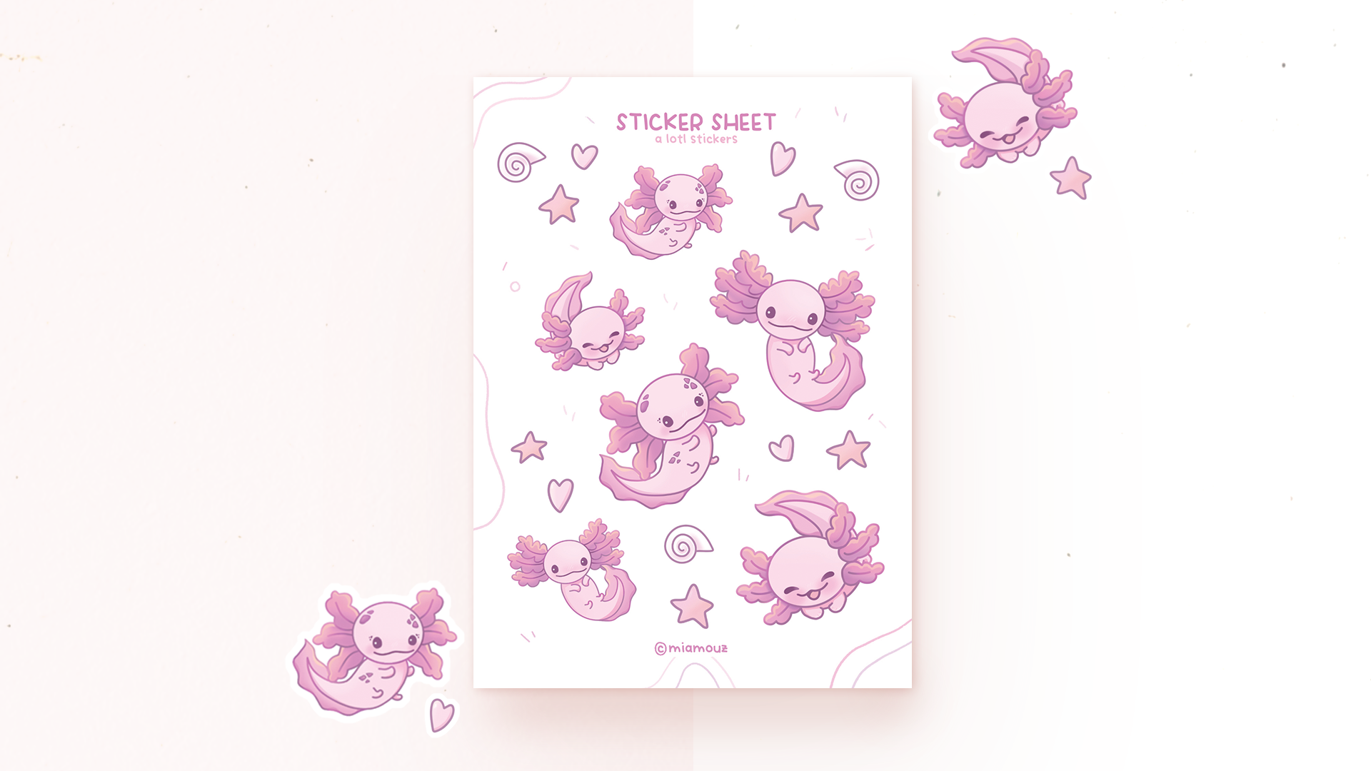 miamouz-a-lotl-axolotl-sticker-sheet-a6-matt-aufkleber image 2