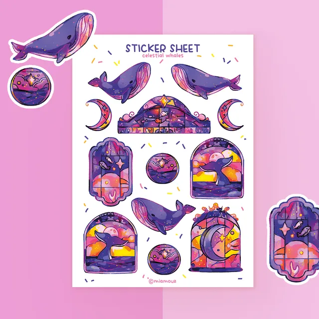 miamouz-celestial-whales-stickerbogen-a6-vinyl-gl-nzend image 1
