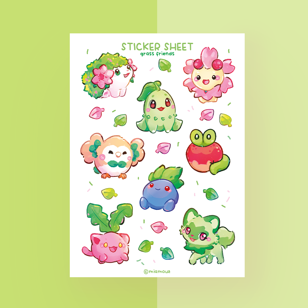 miamouz-grass-friends-sticker-sheet-a6-gl-nzend-monster image 1