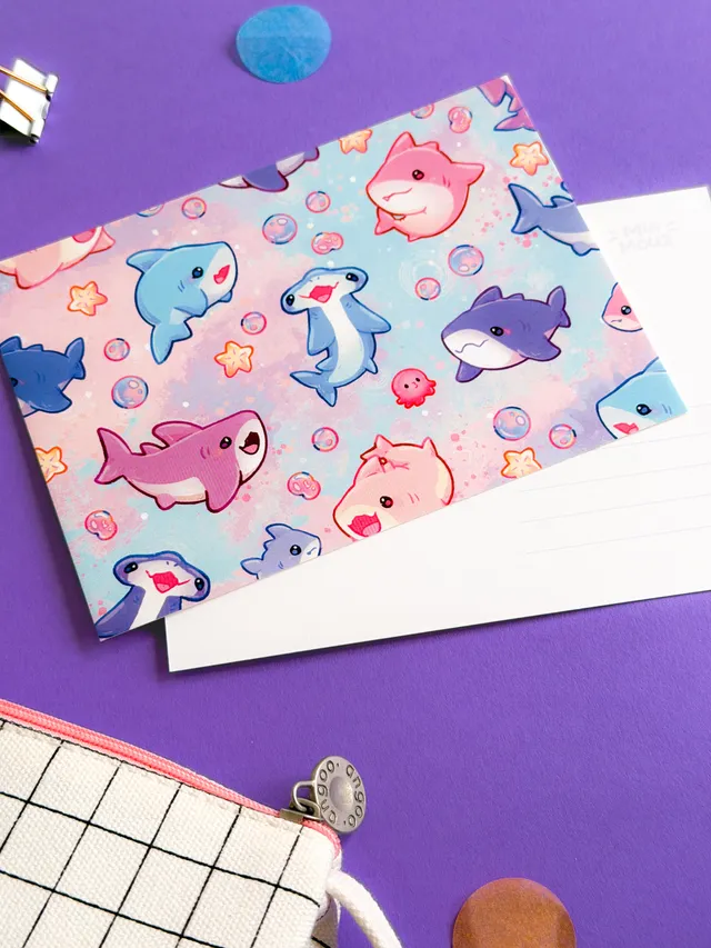 miamouz-postcards-sharkies-postkarte-a6-haie-pastell image 1