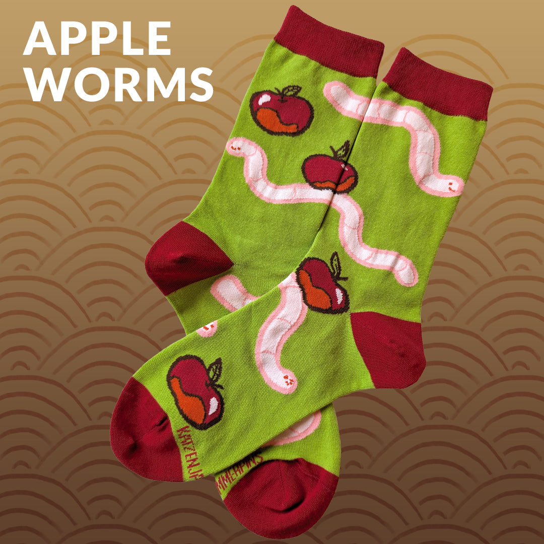katzenjammerpins-apple-worms-art-socken-baumwolle-38-47 image 1