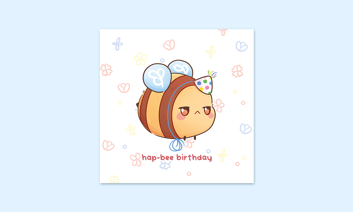 miamouz-hapbee-birthday-kunstdruck-15x15-biene-leinen image 1