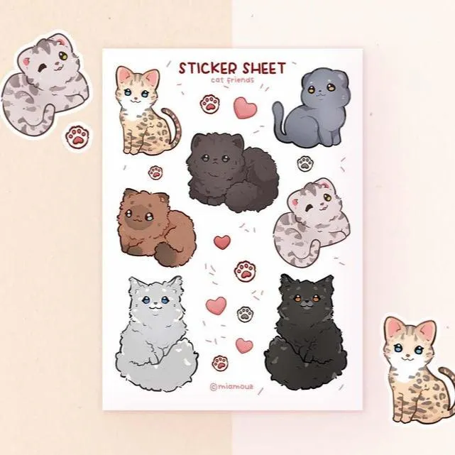 miamouz-stickers-cat-friends-stickerbogen-a6-matt-katzen image 1