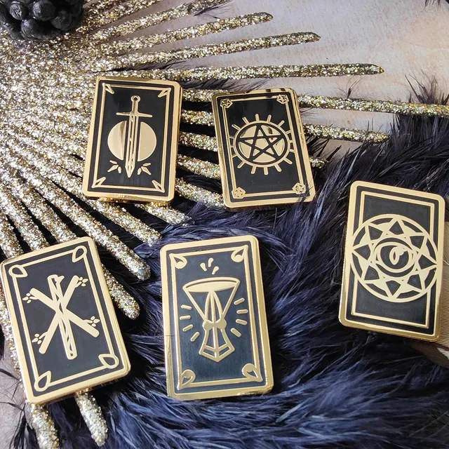 katzenjammerpins-tarot-mini-tarot-cards-emaille-pin-set-5-glitzer image 1