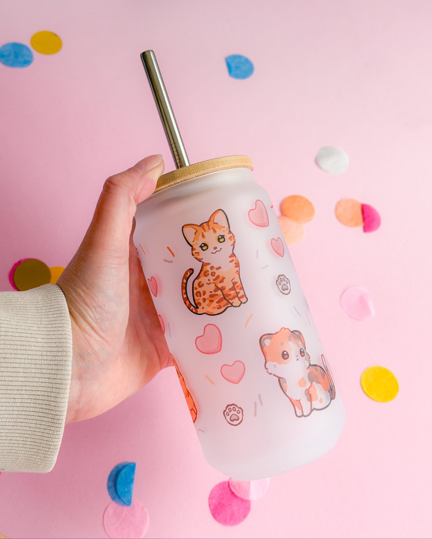 miamouz-cat-friends-glastumbler-520ml-matt-katzen-strohhalm image 1
