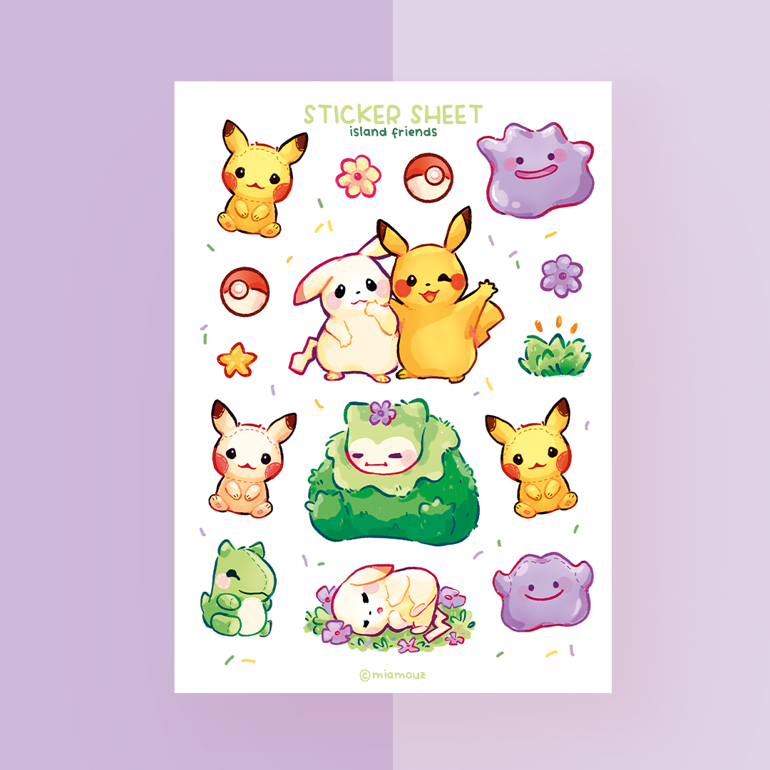 miamouz-island-friends-sticker-sheet-a6-glossy-vinyl image 1