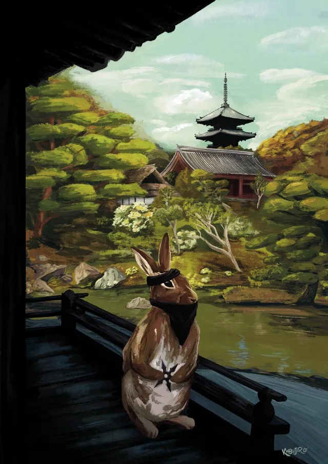 kabujiro-prints-summer-rabbit-postkarte-a6-ninja-hase image 1