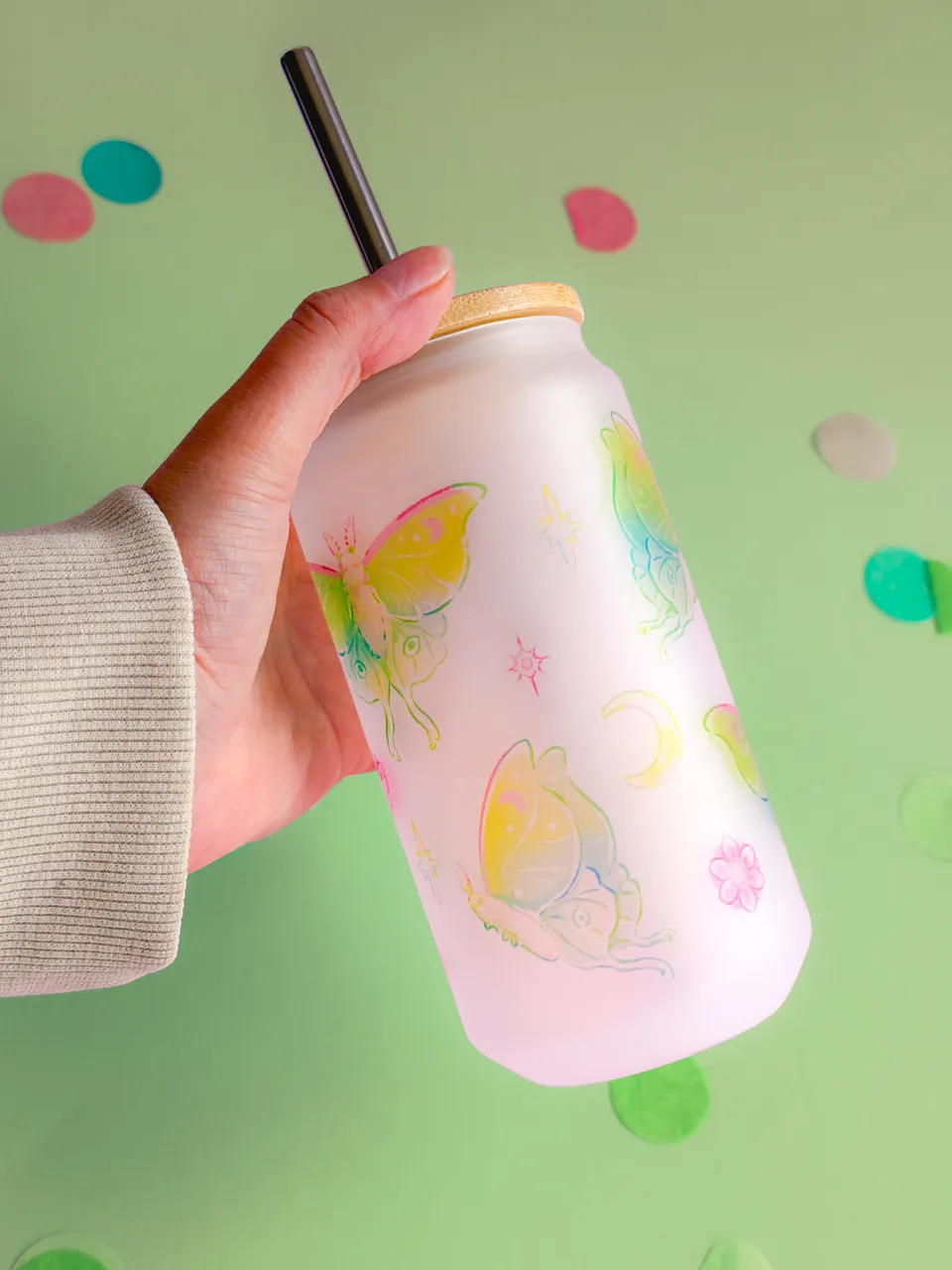 miamouz-luna-moth-glas-becher-520-ml-frosted-matt-mit-strohhalm image 1