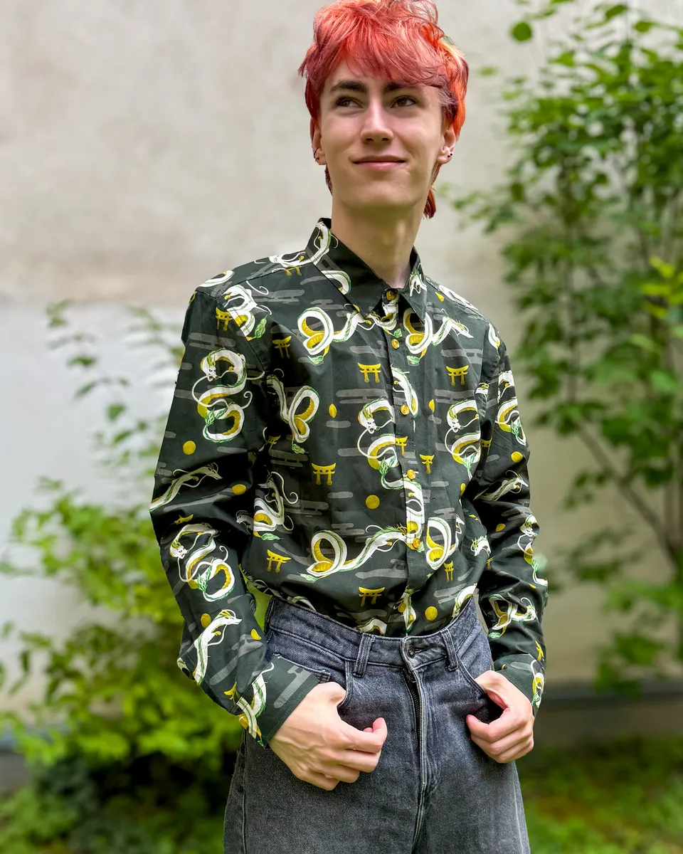 kabujiro-clothing-green-dragon-button-up-hemd-baumwolle image 1