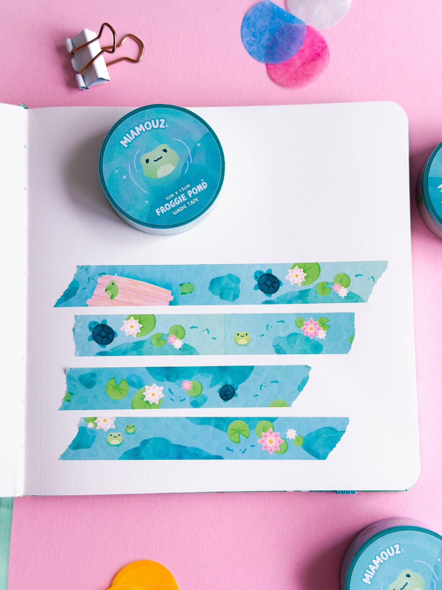 miamouz-washi-tape-frog-turtle-10m-x-15mm-blau image 2