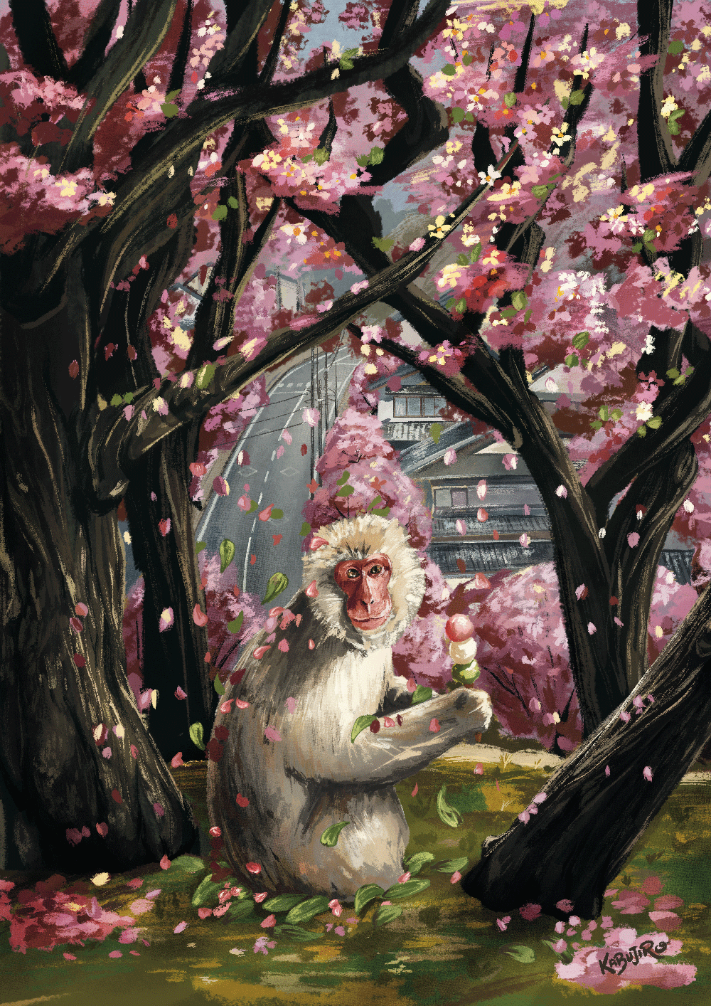 kabujiro-prints-spring-monkey-postkarte-a6-festival-affe image 1