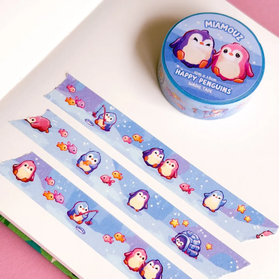 miamouz-happy-penguins-washi-tape-sample-10m-x-15mm image 1