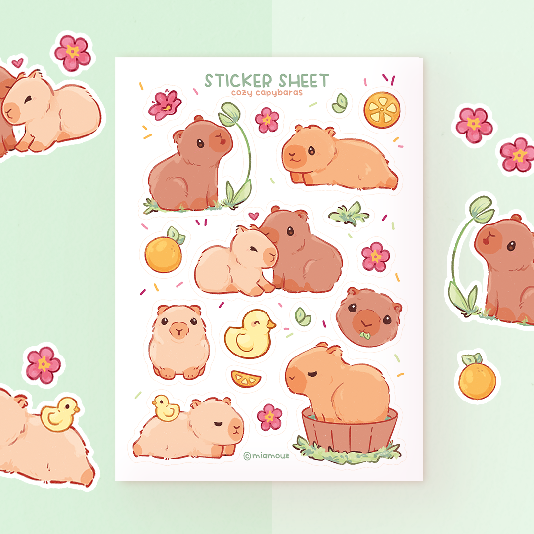 miamouz-stickers-cozy-capybaras-stickerbogen-a6-matt image 2
