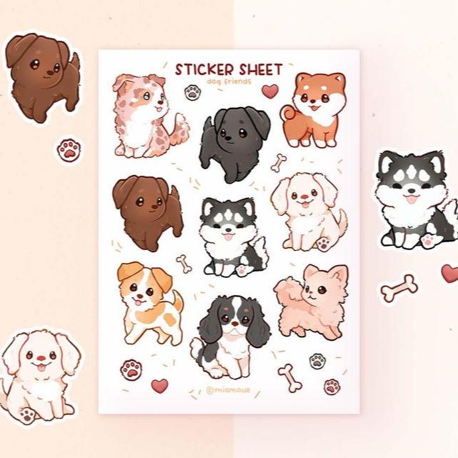 miamouz-dog-friends-sticker-sheet-a6-hunde-vinyl-matt image 1