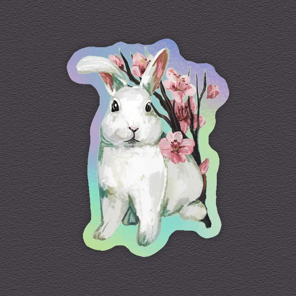 kabujiro-stickers-sakura-bunny-sticker-holo-teal-38-mm image 1